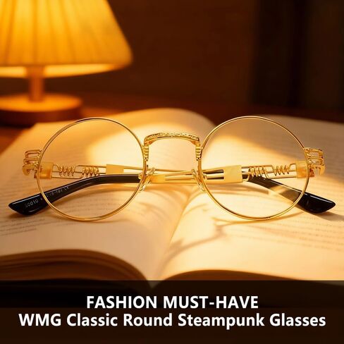 نظارات WMG دائرية Steampunk للرجال والنساء ذات دائرة قوطية كلاسيكية ذات عدسات شفافة بإطار معدني in Saudi Arabia