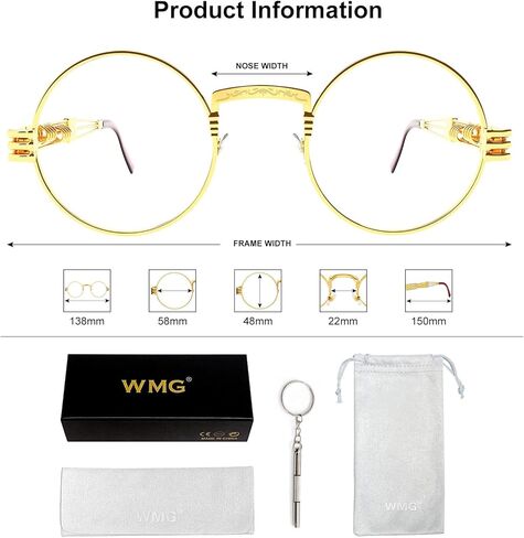 نظارات WMG دائرية Steampunk للرجال والنساء ذات دائرة قوطية كلاسيكية ذات عدسات شفافة بإطار معدني in Saudi Arabia