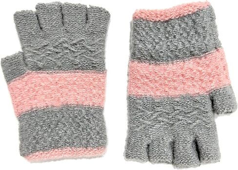 AIMI 3 Pairs Kids Fingerless Knit Fall Winter Warm Mittens Gloves Red Pink 3 Colors for Girls Half Finger Gloves in Saudi Arabia