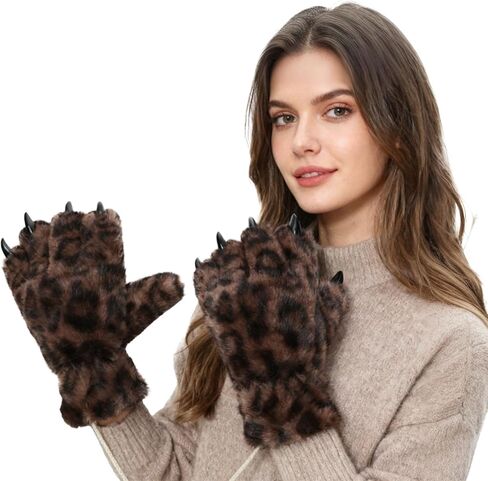 Holiberty Winter Cute Animal Plush Gloves Thermal Fleece Lined Hand Warmer Bear Penguin Mittens Cold Weather Cartoon Gloves in Saudi Arabia
