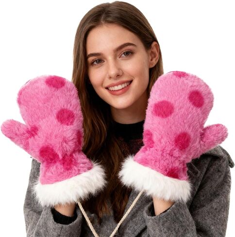 Holiberty Winter Cute Animal Plush Gloves Thermal Fleece Lined Hand Warmer Bear Penguin Mittens Cold Weather Cartoon Gloves in Saudi Arabia