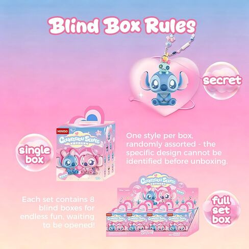 MINISO Disney Stitch Confession Flocked Surprise Box Pendant Mystery Blind Box Cute Collectible Keychain Charm Decorations for Key Backpack Birthday Gifts, Single Box in Saudi Arabia