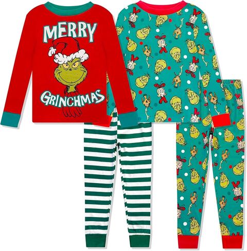 Dr. Seuss The Grinch Christmas Pajamas 4 Piece Set - Holiday Sleepwear Long Sleeve & Pants, Matching Kids Boys Girls PJ Set in Saudi Arabia