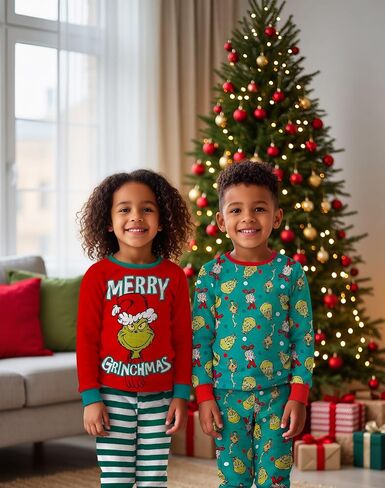 Dr. Seuss The Grinch Christmas Pajamas 4 Piece Set - Holiday Sleepwear Long Sleeve & Pants, Matching Kids Boys Girls PJ Set in Saudi Arabia
