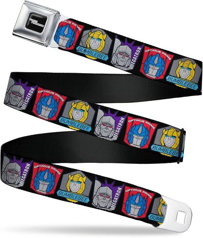 Transformers Belt, Seatbelt Buckle Belt, Transformers Character Trio Face and Name Icons Multi Color, Adjustable in Saudi Arabia