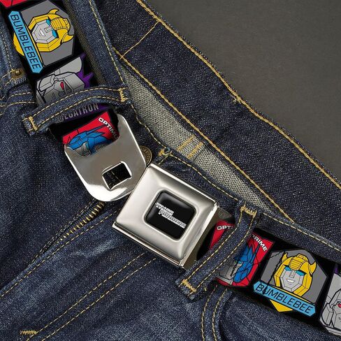 Transformers Belt, Seatbelt Buckle Belt, Transformers Character Trio Face and Name Icons Multi Color, Adjustable in Saudi Arabia