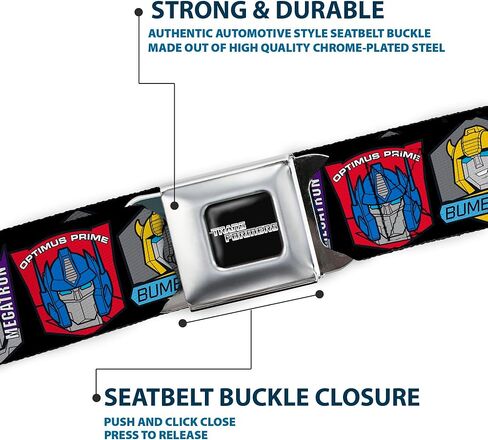 Transformers Belt, Seatbelt Buckle Belt, Transformers Character Trio Face and Name Icons Multi Color, Adjustable in Saudi Arabia