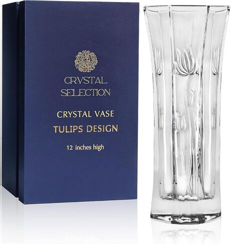 CS Crystal Vase 15-inch high, Frost Flower Design, for Flowers & Decor. Lovely Nice Shiny Piece. Perfect as a Gift, Suitable for All Occasions. in Saudi Arabia
