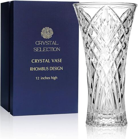 CS Crystal Vase 15-inch high, Frost Flower Design, for Flowers & Decor. Lovely Nice Shiny Piece. Perfect as a Gift, Suitable for All Occasions. in Saudi Arabia
