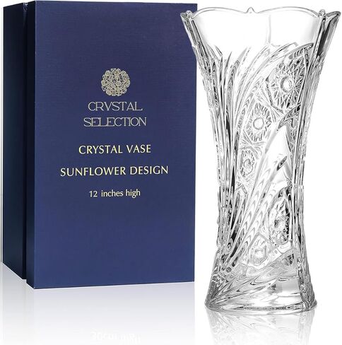 CS Crystal Vase 15-inch high, Frost Flower Design, for Flowers & Decor. Lovely Nice Shiny Piece. Perfect as a Gift, Suitable for All Occasions. in Saudi Arabia