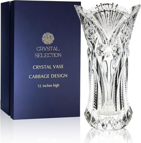 CS Crystal Vase 15-inch high, Frost Flower Design, for Flowers & Decor. Lovely Nice Shiny Piece. Perfect as a Gift, Suitable for All Occasions. in Saudi Arabia