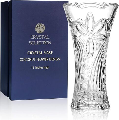 CS Crystal Vase 15-inch high, Frost Flower Design, for Flowers & Decor. Lovely Nice Shiny Piece. Perfect as a Gift, Suitable for All Occasions. in Saudi Arabia