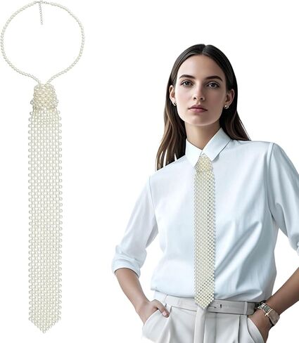 Pearl Neck Ties for Women Girls, Adjustable Womens Tie Pre-tied Neckties for Party Prom Casual Music Festival in Saudi Arabia