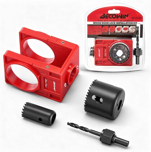1-3/8" - 1-3/4" Door Lock Installation Kit with Large Chip-Clearance Slots, Door Lock Hole Saw for Deadbolts and Locksets for Wooden Doors with Guide Template in Saudi Arabia