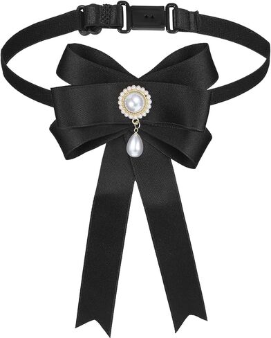 Black Ties for Women, Pre-Tied Adjustable Pearl Tie, Bow Tie for Women for Business School Party Casual in Saudi Arabia