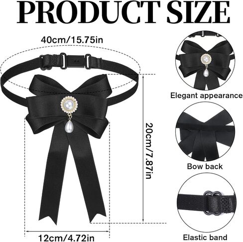 Black Ties for Women, Pre-Tied Adjustable Pearl Tie, Bow Tie for Women for Business School Party Casual in Saudi Arabia
