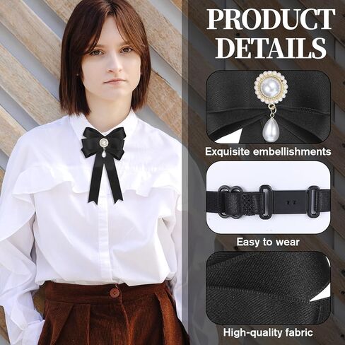 Black Ties for Women, Pre-Tied Adjustable Pearl Tie, Bow Tie for Women for Business School Party Casual in Saudi Arabia