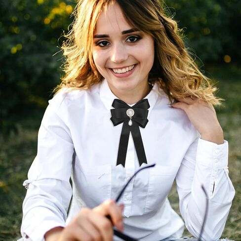 Black Ties for Women, Pre-Tied Adjustable Pearl Tie, Bow Tie for Women for Business School Party Casual in Saudi Arabia