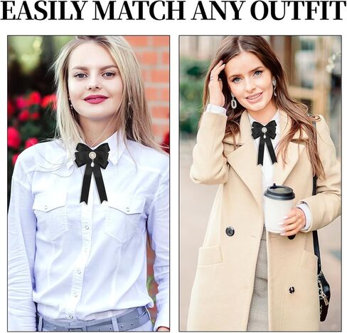 Black Ties for Women, Pre-Tied Adjustable Pearl Tie, Bow Tie for Women for Business School Party Casual in Saudi Arabia