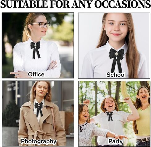 Black Ties for Women, Pre-Tied Adjustable Pearl Tie, Bow Tie for Women for Business School Party Casual in Saudi Arabia