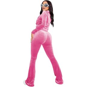 Womens 2 Piece Solid Velour Tracksuits Two Piece Velvet Lounge Outfits for Women, Long Sleeve Tops Sweatsuits Casual Zip-Up Jacket Workout Pants Matching Set with Pockets, Sports Jogging Sets Black XS in Saudi Arabia