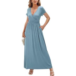 OUGES Maternity Maxi Dress Wrap V Neck Baby Shower Pregnancy Dresses for Photoshoot in Kuwait