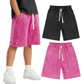 Yimoon Boys Girls Cotton Shorts Kids Acid Wash Athletic Shorts Summer Outdoor Active Jogger Shorts with Pockets in Kuwait