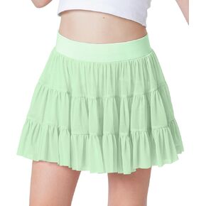 Girls Mesh Ruffle Pleated Tennis Skirts Inner Shorts Flowy Cheer Running Athletic Skorts with Pockets 5-14 Years in Saudi Arabia