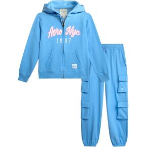 طقم بناطيل للفتيات من ايروبوستال - قطعتين من الصوف بغطاء للرأس بسحاب أمامي وسروال ركض من الصوف - بدلة رياضية للبنات (4-16) in Kuwait