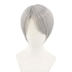 Unisex Mad Scientist Wig Moustache Eyebrows Short White Afro Spiky Wig Halloween Costume Cosplay Wigs in Kuwait