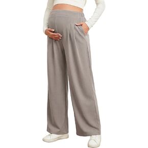 BLENCOT Women Maternity Pants Work Stretchy Wide Leg Trousers Baggy Pregnancy Joggers with Pockets in Saudi Arabia
