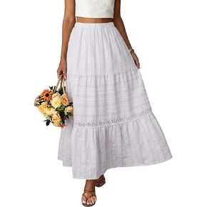 BLENCOT Women's Long Skirt Boho Crochet Lace Tiered High Waisted Cotton A-Line Flowy Maxi Skirt in Saudi Arabia