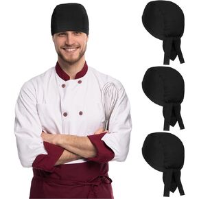 Chuarry Chef Hat Tie Back for Men Adjustable Chef Cap Bandana Skull Cap Black Breathable Cooking Hat for Men Women in Kuwait