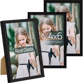 upsimples 5x7 Picture Frame Set of 3, Made of High Definition Glass for 5 x 7 Black Frames, Wall and Tabletop Display Thin Border Photo Frame for Home Décor in Saudi Arabia