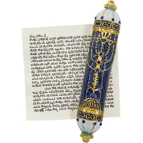 MrMrKura Mezuzah with Scroll for Door, Enamel&Zinc Alloy Blessing Mezuzah Case for Door, Colored Painted Mezuzha Scroll Kosher for Jewish Gifts/Jewish Decor, Christmas (Blue, 5 * 0.86 in) in Saudi Arabia