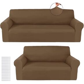 Peryiter 2 قطعة أغطية أريكة Loveseat أغطية أرائك لغرفة المعيشة مجموعة أغطية حماية الأثاث لكرسي ذراع الأريكة، شكل مناسب قابل للتمدد، مقاوم للتجاعيد (الشوكولاتة، حرير الحليب) in Kuwait