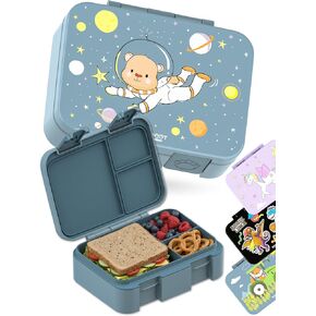 BEARFOOT Kids Lunch Box with Compartments – Compact & Lightweight | Leak-Proof, BPA-Free, Dishwasher & Microwave Safe | Hand-Drawn Design for Preschool, School, Travel (Sticker Purple, 4 Cups) in Saudi Arabia