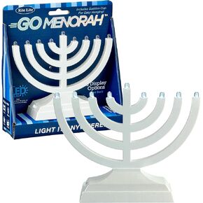 Rite Lite Go Menorah Mini Metallic Electric Menorah - LED Battery/USB Powered Chanukah Menorah Jewish Holiday - Office Car Home Decorations Judaica Hanukkah Gifts, Push Button Multi Light - Blue in Kuwait