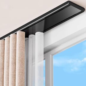 Double Row Curtain Track Ceiling Mounted, Silent Heavy Duty Curtain Track System, Sliding Rails for Curtains, Room Divider for Bedroom Living Room Hospital (White, 2.1m(6.9ft)) in Saudi Arabia