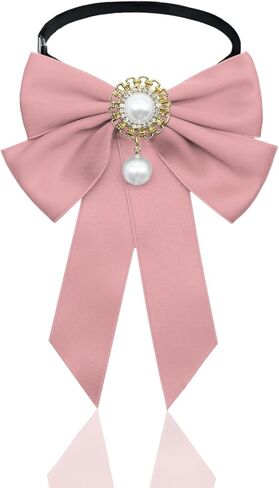 Bow Ties for Girls, Adjustable Pre-tied Kids Bow Tie with Pearls Solid Color Womens Bowtie for School Uniform Wedding in Kuwait