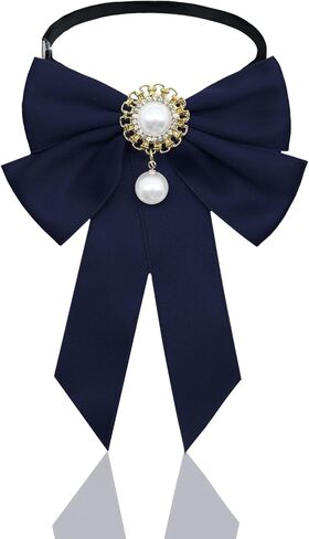 Bow Ties for Girls, Adjustable Pre-tied Kids Bow Tie with Pearls Solid Color Womens Bowtie for School Uniform Wedding in Kuwait