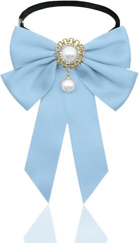 Bow Ties for Girls, Adjustable Pre-tied Kids Bow Tie with Pearls Solid Color Womens Bowtie for School Uniform Wedding in Kuwait