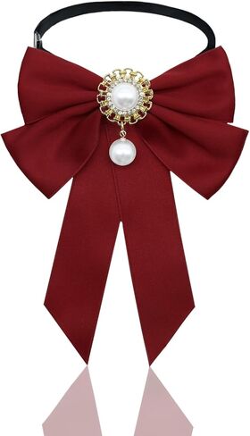 Bow Ties for Girls, Adjustable Pre-tied Kids Bow Tie with Pearls Solid Color Womens Bowtie for School Uniform Wedding in Kuwait