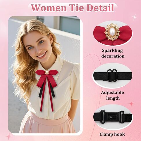 Bow Tie for Women Girl Ribbon Rhinestone Womens Bow Ties Adjustable Pre-tied Bowtie for Party Uniform Wedding Prom in Saudi Arabia