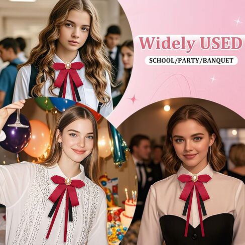 Bow Tie for Women Girl Ribbon Rhinestone Womens Bow Ties Adjustable Pre-tied Bowtie for Party Uniform Wedding Prom in Saudi Arabia