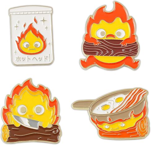 Pounchi Cartoon Calcifer Enamel Pins (4 Pcs) Anime Pin Office Supplies Cute Enamel Badge Gift for Bag Backpacks Teens in Saudi Arabia