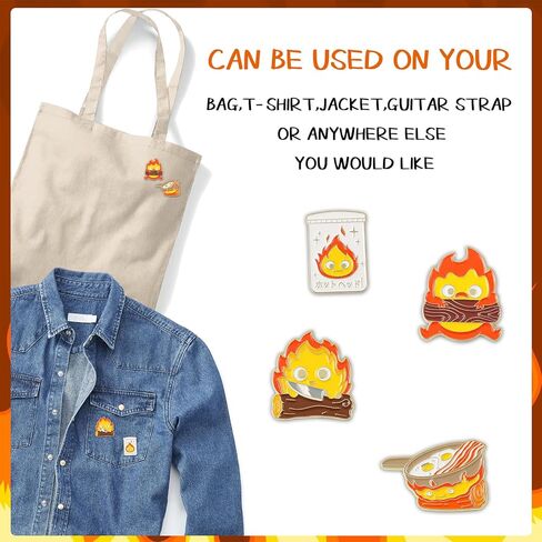 Pounchi Cartoon Calcifer Enamel Pins (4 Pcs) Anime Pin Office Supplies Cute Enamel Badge Gift for Bag Backpacks Teens in Saudi Arabia