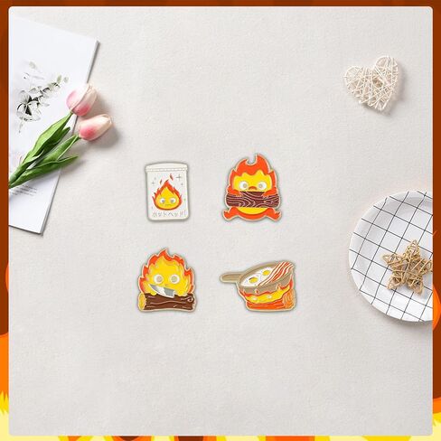 Pounchi Cartoon Calcifer Enamel Pins (4 Pcs) Anime Pin Office Supplies Cute Enamel Badge Gift for Bag Backpacks Teens in Saudi Arabia