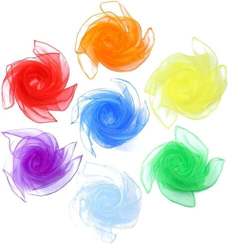 7 قطع من أوشحة الرقص الملونة، وشاح موسيقى الرقص للأطفال، مربع الحركة، أوشحة خدع حريرية للأطفال (24 بوصة × 24 بوصة) in Saudi Arabia
