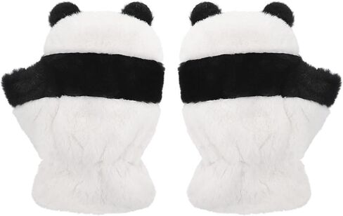 Winter Panda Gloves for Kids 8-12 Years Boys Girls Funny Cute Warm Fingerless Panda Mittens Thermal Soft Plush Gloves in Kuwait